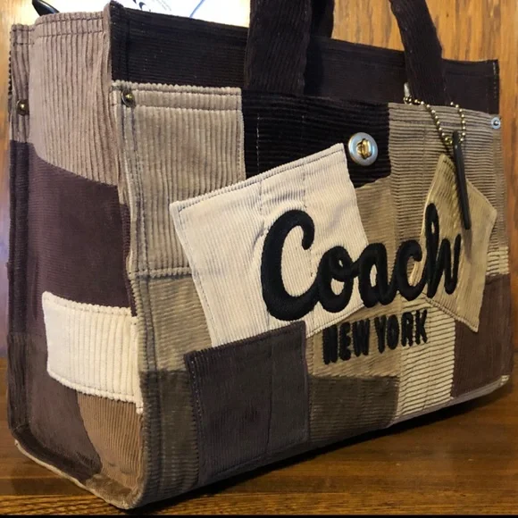 NWT-Coach-Repurposed Corduroy-Cargo Tote Bag-Maple Color-Patchwork Designs - Picture 6 of 16